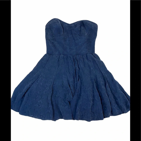 Rebecca Taylor Blue Silk Strapless Ocean Dress - Picture 2 of 11